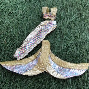 Vintage 1995 Barbie Jewel Mermaid Outfit • Mattel Gold Dress Top Tail Fins